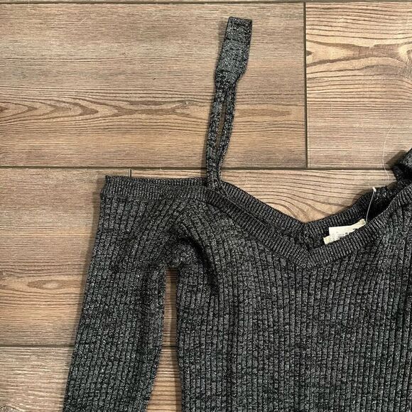 Open Edit Maxi Dress Women's Medium Black Ribbed Off The Shoulder Long Sleeve - Picture 5 of 6